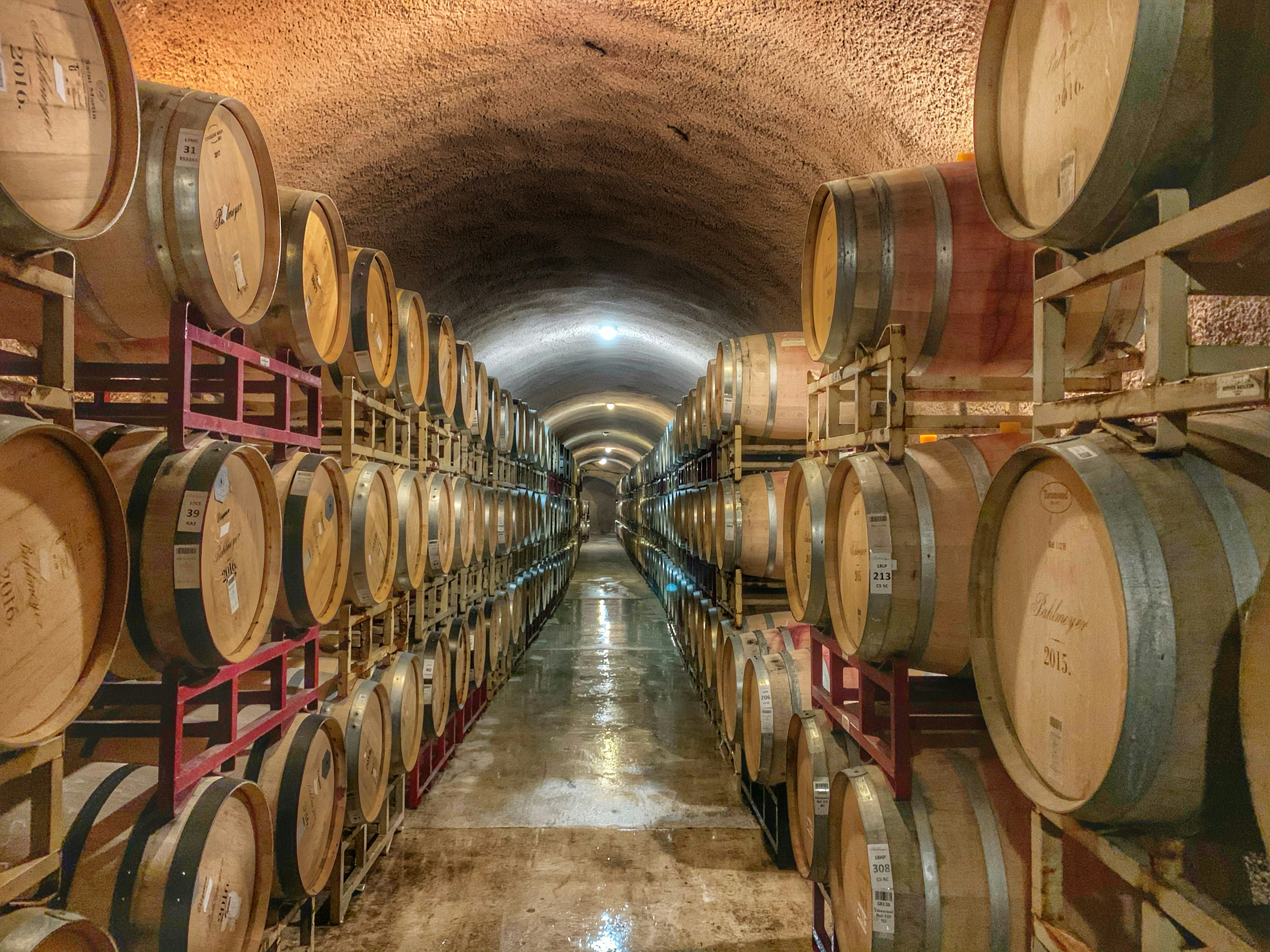 Wine barrel cellar at a Sonoma County winery